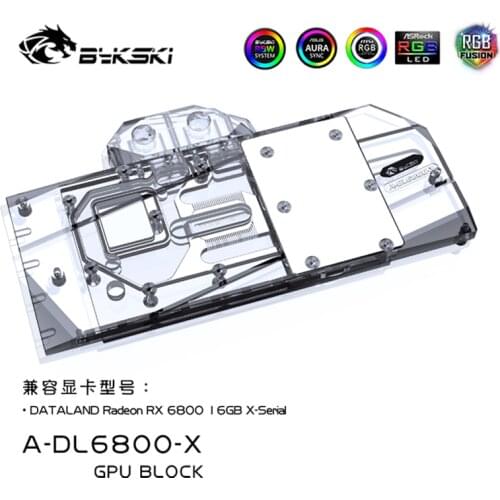 Bykski Water Block Use for PowerColor Radeon RX 6800 16GB X-Serial GPU Card/ Full Cover Copper Radiator/ RGB Light