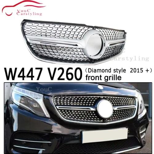 W447 Diamonds grille Front Bumper Grill with Camera for Mercedes V class W447 V260 V250 2015 + 4-door Van Minibus Grills