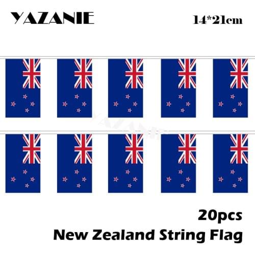 YAZANIE 14*21cm 20PCS 5Meter New Zealand String Flag National Country Hanging Flag Polyester Banner for Decoration Promotion