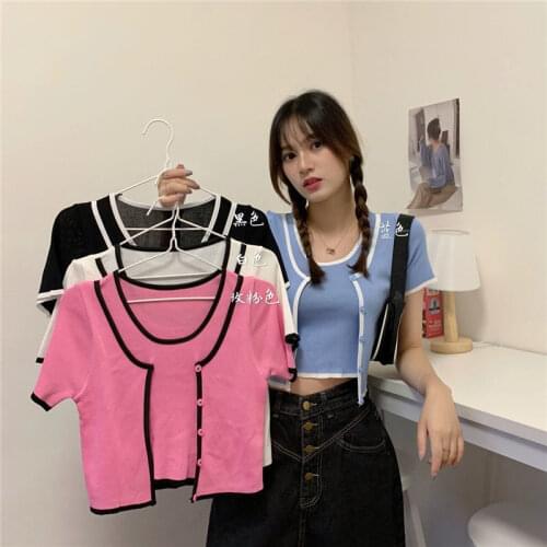 Woman TShirts -Piece Top Summer Short-Sleeved Sweater for Women Crop Top Mujer Camisetas