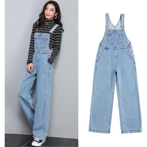 2020 New Denim Overalls Women Wide Leg Jumpsuits Baggy Suspenders Trouser Baggy Cowboy Summer 100% cotton Jeans Pants