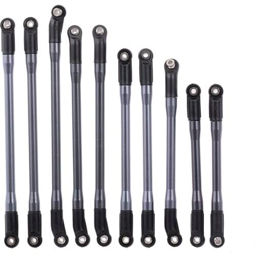 10pcs/set Link Rod Metal Link W/ Plastic Rod Ends for 1/10 Axial SCX10 II 90046 90047 RC Crawler Car