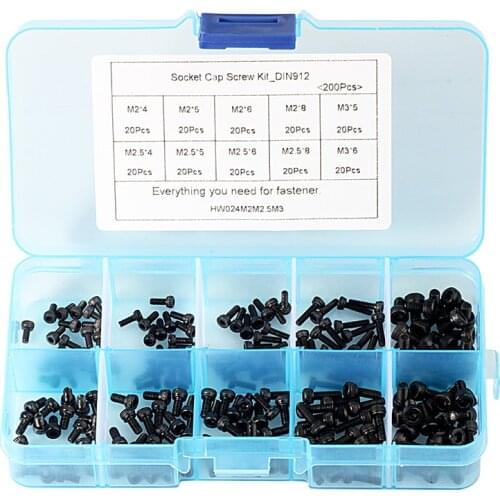 200Pcs M2 M2.5 M3 DIN912 Black 12.9 Level Alloy Steel Screw Hexagon Socket Head Cap Screws Electronics Screw