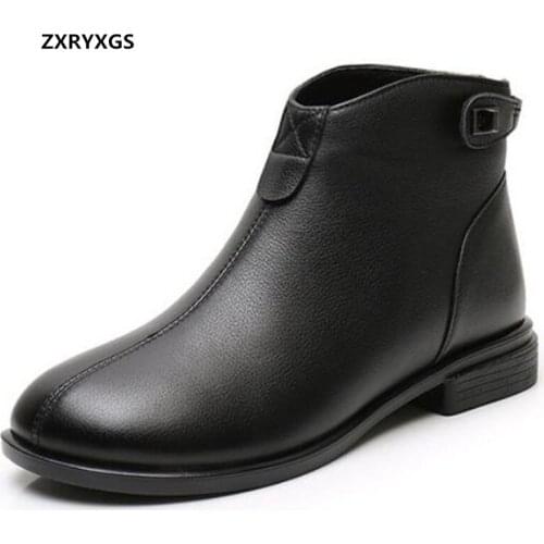 2021 New High Quality Cowhide Autumn and Winter Boots Women Genuine Leather Boots Low Heel Comfortable Warm Shoes Woman Boots
