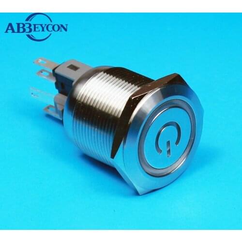 2218F momentary 22mm IK10 waterproof LED ON/OFF 3V ring and power logo pushbutton switch