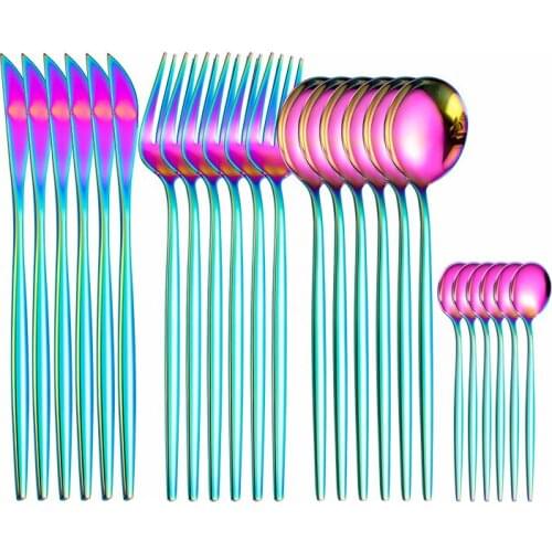 24Pcs 18/10 Stainless Steel Dinnerware Set Black Gold Cutlery Spoon Fork Knife Western Cutleri Silverware tableware Set Supplies