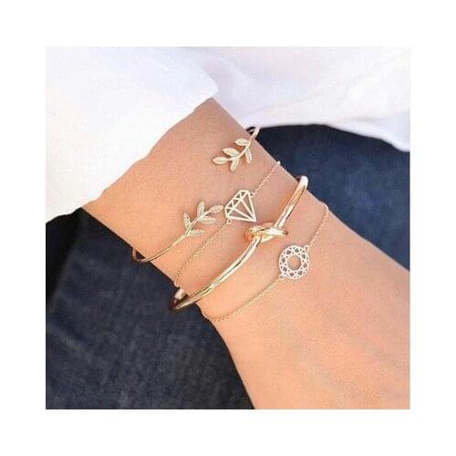 4pcs Set Rhinestone Diamond Knot Bracelet Minimalist Alloy Metal Handmade Chain Bracelet Jewelry for Women and Girls LXH