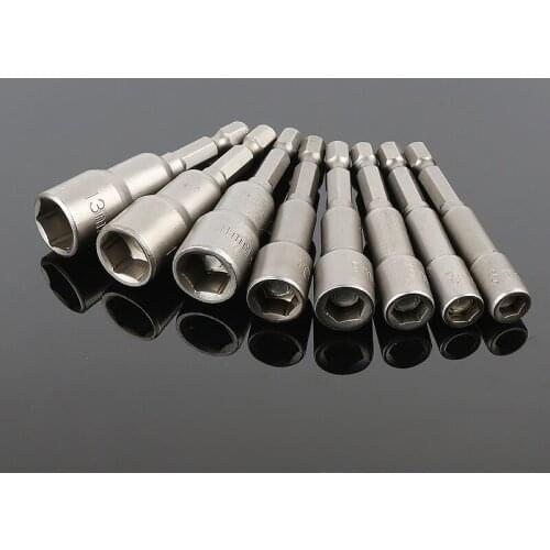 8pc 1/4" Shank Impact Magnetic Nut Setter Driver Bit Adapter 6-13mm Hex Socket Strong Magnetic Nut Driver Set Drill Bit Adapter