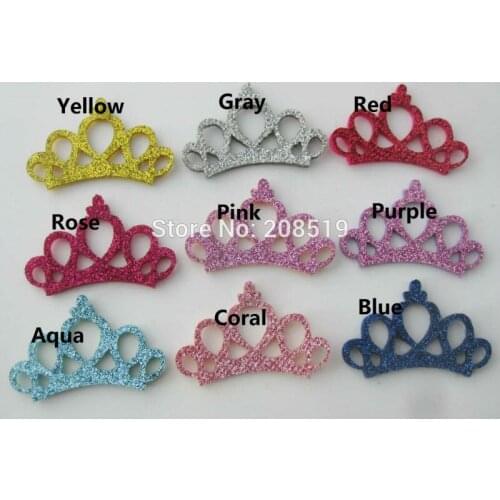 PANNGG Padded appliques Crown shape Mix 100pcs Glitter Patches for headwear decoration handmade hair accessories