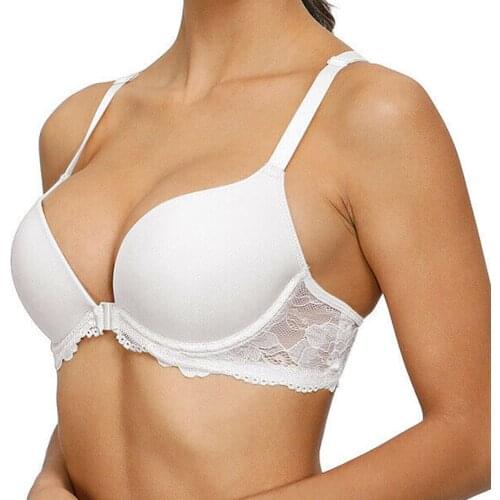 YBCG White Lace Bra Closure Push Up Women Bra Padded Gather Plunge Low Cut Bralette Underwire Brassiere 30-44 Size A B C D E Cup