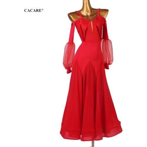 CACARE Sexy Ballroom Dance Competition Dresses Waltz Dress Standard Dance Dresses Latin Customize D0308 Mesh Sleeve Big Hem