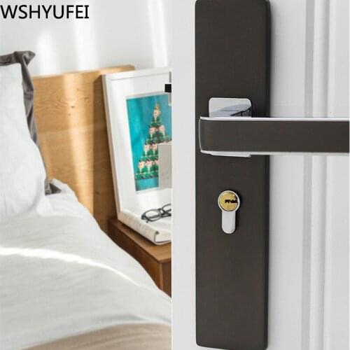 Zinc Alloy American Matte Black Bright Chrome Bedroom Door Lock Solid Zinc Alloy Handle Simple Room Door Lock Bearing Mute
