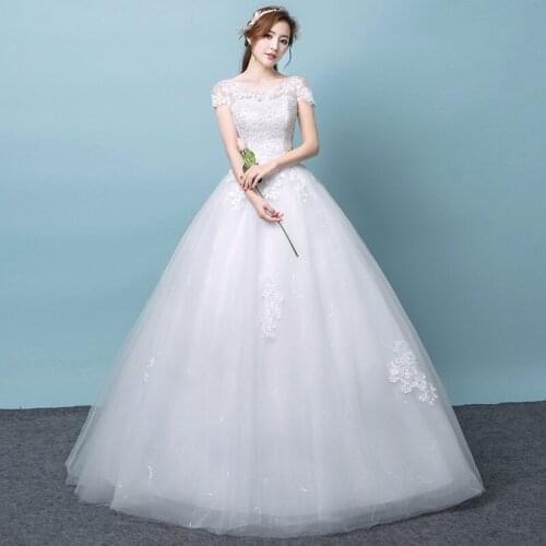 Cheap Korean Style Lace Floral Wedding Dress One-shoulder Bride Married Princess White Lace Up Ball Gown A315