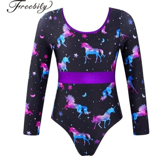 Kids Girls One-piece Gymnastics Workout Leotard Long Sleeves Cross Straps Open Back Cartoon Print Ballet Dance Jumpsuit Bodysuit