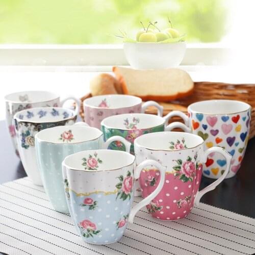 European Pastoral Bone China Coffee Cups Large Capacity Ceramic Breakfast Milk Mug Household Tea Water Cup Office Drinkware