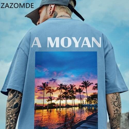 ZAZOMDE Men Hip Hop T-shirt Oversized setting sun Print Tees 2021 Casual Harajuku Streetwear Summer Short Sleeve cotton Tops