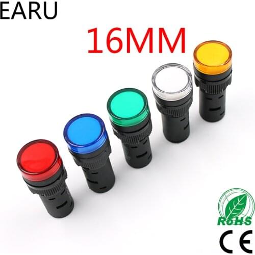 Indicator Signal Lamp Light Waterproof ad16-16ds 16mm AC/DC 12V 24V 110V 220V 380V Red Green Yellow Blue White LED Bulbs 20mA