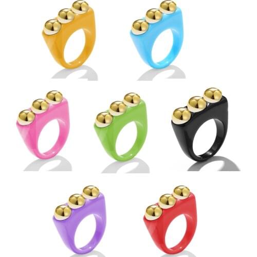 New Golden Bead Geometric Colorful Korea Finger Ring For Women Girls Fashion Round Square Irregular Boho Friends Couple Jewelry