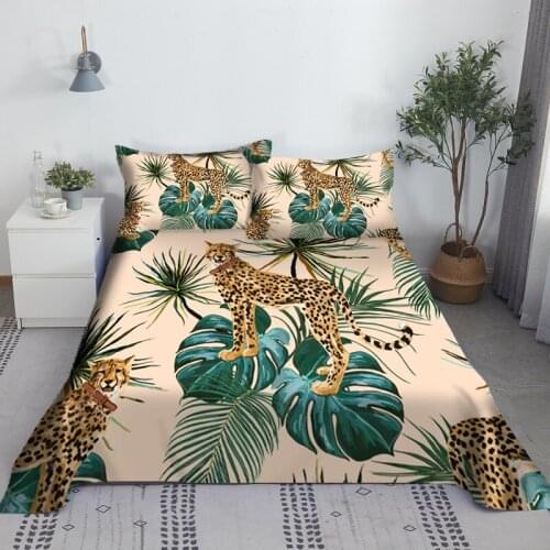 Animal Bed Sheet Set Digital Printing Leopard And Tiger Polyester Bed Flat Sheet With Pillowcase 3D Home Textile King Size Style