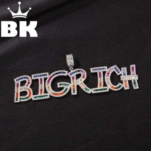 HIP HOP Custom Corlorful Baguettecz Overlapping Grass Pendant Combination Words Name With CZ Tennis Necklaces Zirconia Jewelry
