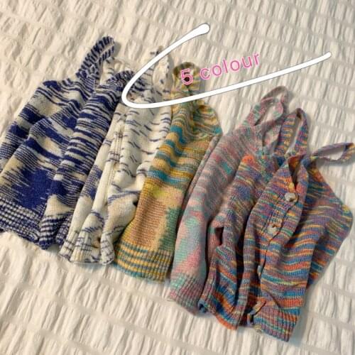 Summer new style color camisole short V-neck small camisole color texture vest pullover top contrast color knitted camisole