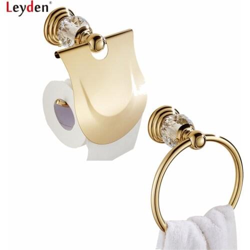 Leyden Golden Metal 2pcs Bathroom Accessories Set Europe Luxury Wall Mounted Towel Ring Holder Toilet Roll Paper Holder