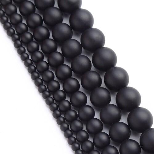 Matte Black Glass Beads Dull Polish 4 6 8 10 12mm Natural Stone Round Loose Beads for Jewelry Making DIY Bracelet Necklace