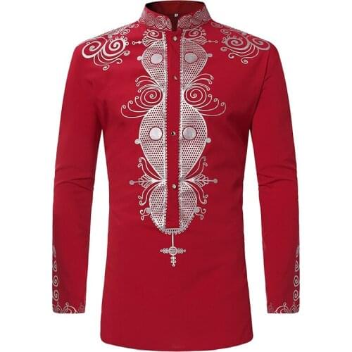 Fashion African Clothes For Men long Sleeves Dashiki Print European Clothing Round Neck T-shirt Robe Africaine ankara YB1062
