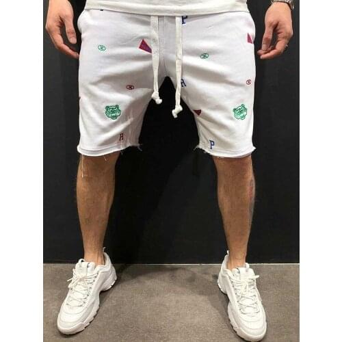 High Street Summer Tide Shorts Brand Embroidered Hip-Hop Beggar Cotton Mens Loose Five-Point Pants Sports Casual Jogging Shorts