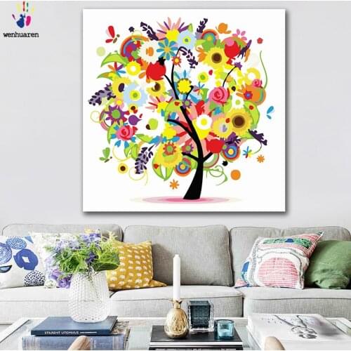 DIY colorings pictures by numbers with colors Colorful tree illustration picture drawing painting by numbers framed Home