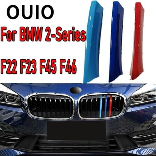OUIO 3pcs ABS Car Grille Sticker Strip Cover Trim Clip For 2-Series BMW F45 F46 F22 F23 2020 2019 2014-2018 M style Accessories