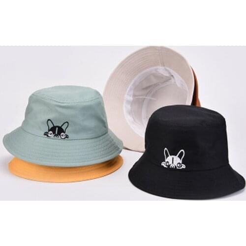 Unisex Embroidered Cute Dog Foldable Bucket Hat Beach Sun Hat Street Headwear Outdoor Cap Men and Woman Hat