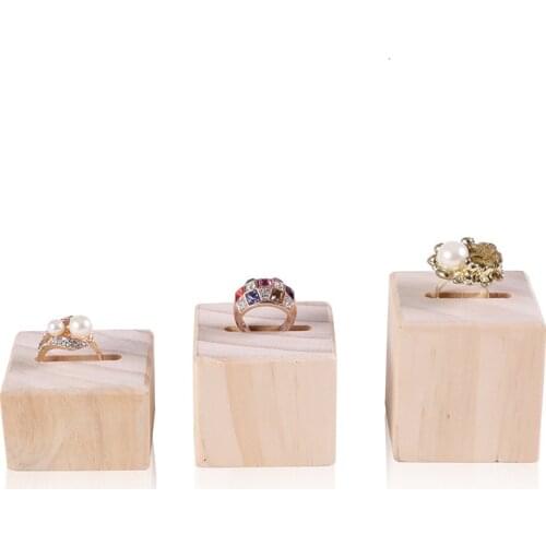 Jewelry Ring Display Slot Stand Wood Holder Round Shop Counter Table Organizer Presentation Case Stud Earring Show Rack