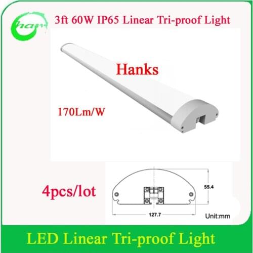 170Lm/W 3ft 60W IP65 Suspended Linear Tri-proof Light for Warehouse and Factory 4pcs/Lot