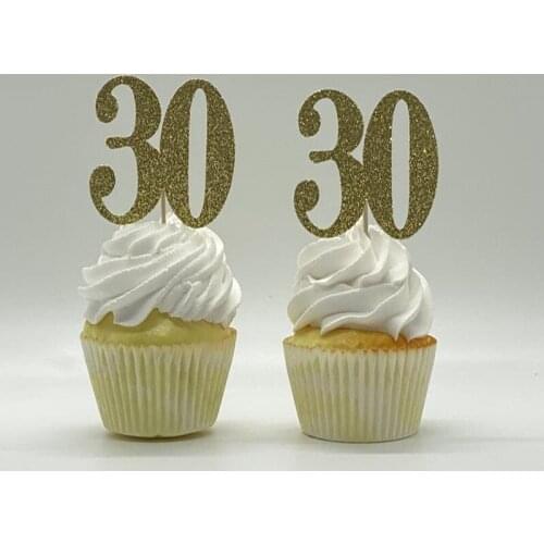 Custom any text number 30th Birthday Glitter Cupcake toppers thirty Birthday cake topper Party