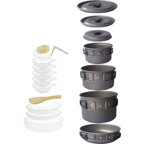 4-5 Person Outdoor Camping Cookware Cooking Pot Hiking Picnic Utensil Pot Set with Tableware