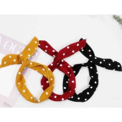 Polk Dot Bunny Rabbit Ear Ribbon Headwear Harajuku hair band Metal Wire Scarf Headband Hair Accessories Head Hoop
