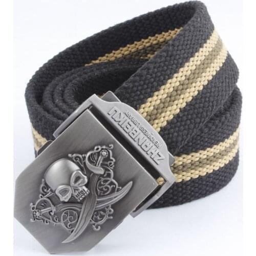 Double Knife Skull Canvas Belt Mens Automatic Buckle Woven Belt Youth Leisure Versatile Thickening Lengthening Wholesale