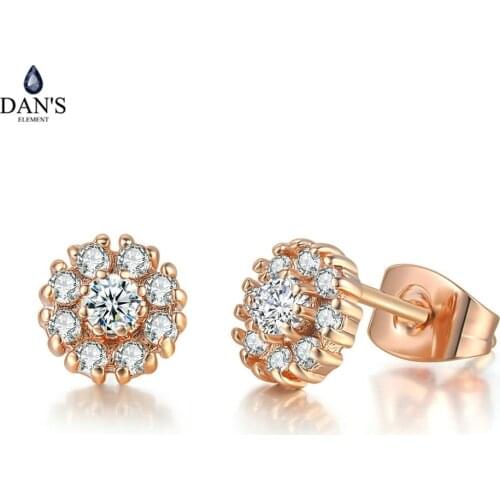 DANS ELEMENT Stud Earring For Women Sweet Flower AAACubic Zirconia Rose Gold Silver Color Birthday Gift Fashion Jewelry DEE807