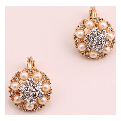Pearl inlaid with diamond alloy earless ear clip earrings elegant personality three-dimensional versatile Earrings