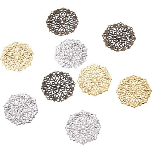60pc Iron Filigree Joiners Links Flower Wraps Connectors Mixed Color Round Charms Pendant Base for DIY Jewelry Earrings Making