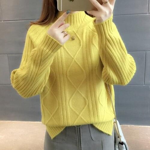 Turtleneck Side Split Sweaters Women Autumn Winter Knitted Sweater Casual Warm Thicken Elastic Female