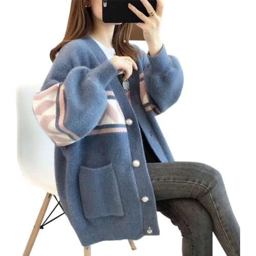 Thick Imitation Mink Sweater Outerwear Women Fashion Plus Size Knitt Cardigan Jacket Lady New Autumn Winter Coat Overcoat Female