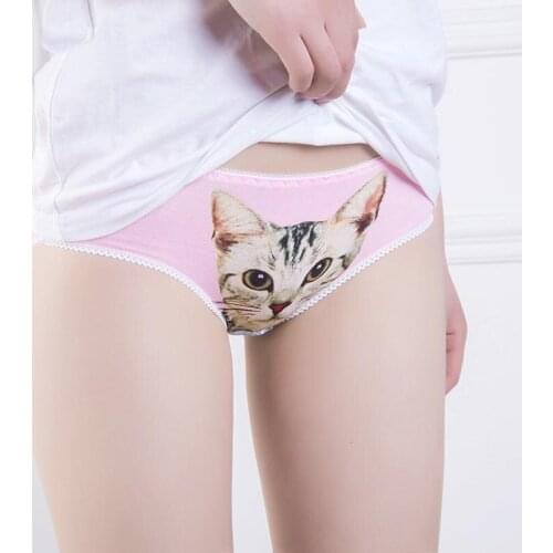 Womens Panties Sexy Pussycat 3D Pantie Underwear Cotton Personality Cartoon Briefs Cat Print Women Briefs Fashion Woman Clothes