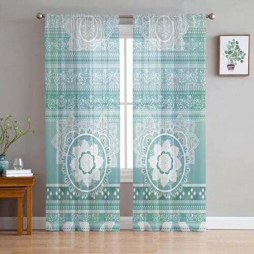 Mandala Green Window Treatment Tulle Modern Sheer Curtains for Kitchen Living Room the Bedroom Curtains Decoration