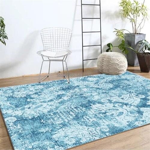 Vintage Euporean Pattern Carpet Blue For Living Room Simple Anti-slipWashable Bedroom Rug Floor Rug For Kitchen Room Door Mat