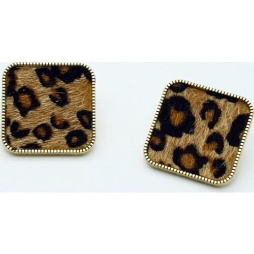 Dayoff 1 Pair Square Leopard Print Stud Earrings For Womens Gift Jewelry Fashion Vintage Cool Metal Geometric Pierced Earrings