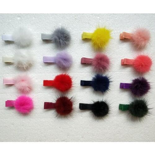 Fur Ball Hairpins Cute Girl Headwear Children Accessories Kid small Pompon Hair Clip Headwear Solid Color 100pcs GR113