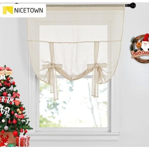 NICETOWN 1PC Tie Up Shade Rod Pocket Sheer Curtain Modern Solid European and American Style for Kitchen Small Window