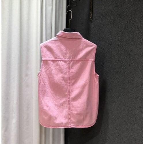 Sweet Pink Denim Vest Women Summer Fashion Chic Slim Sleeveless Jacket Tops Single Breasted Thin Cropped Waistcoat Female